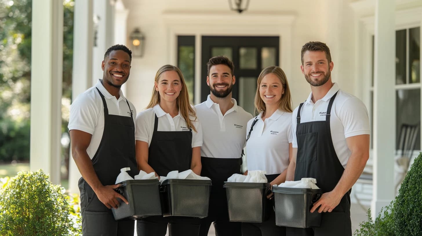 Smiling professional cleaning team in uniform