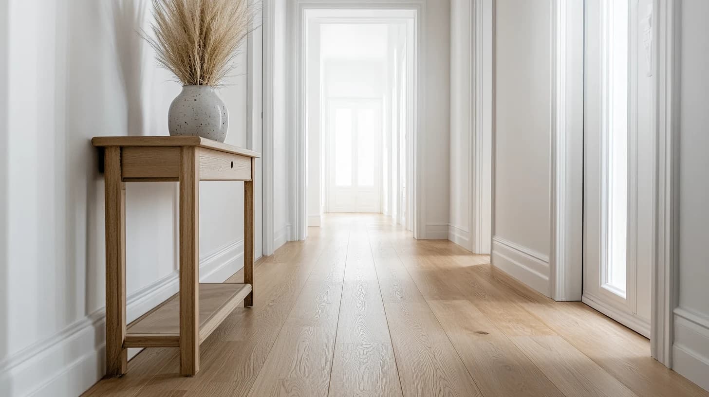 Bright hallway with gleaming hardwood floors